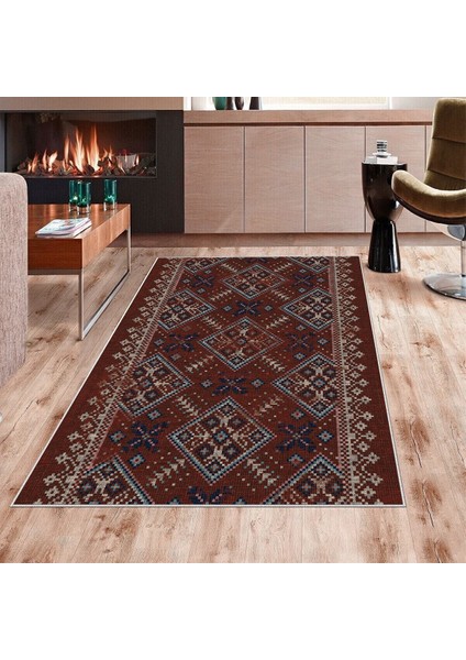 Geometrik Etnik Kilim Desenli Siyah Beyaz Dijital Baskı Yıkanabilir Kaymaz Taban Modern Salon Halısı
