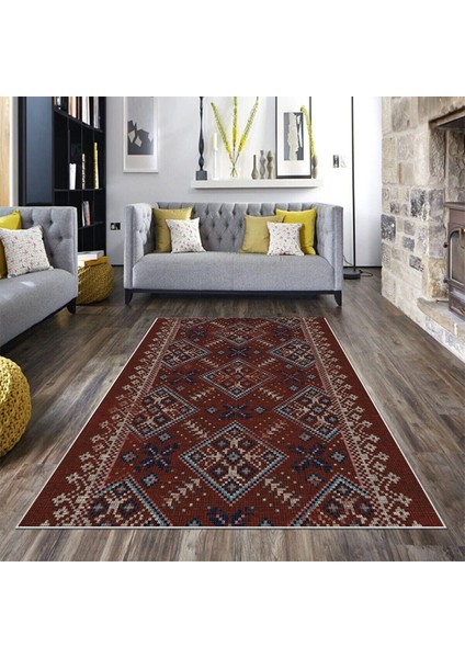 Geometrik Etnik Kilim Desenli Siyah Beyaz Dijital Baskı Yıkanabilir Kaymaz Taban Modern Salon Halısı