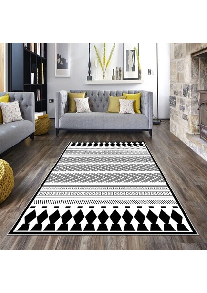 Geometrik Etnik Çizgi Desenli Siyah Beyaz Dijital Baskı Yıkanabilir Kaymaz Taban Modern Salon Halısı fiyatları