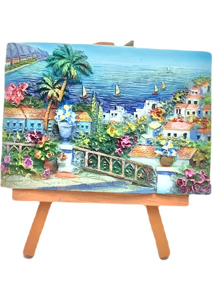 Muhtelif Polyester 3D Kabartma Deniz Manzara Temalı Masa Üstü Standlı Tablo 9X12CM