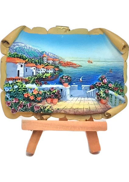 Muhtelif Polyester 3D Kabartma Deniz Manzara Temalı Masa Üstü Standlı Tablo 7X10CM