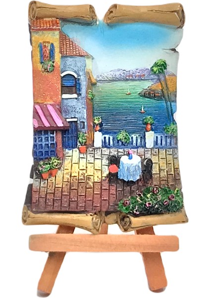 Muhtelif Polyester 3D Kabartma Deniz Manzara Temalı Masa Üstü Standlı Tablo 10X7CM