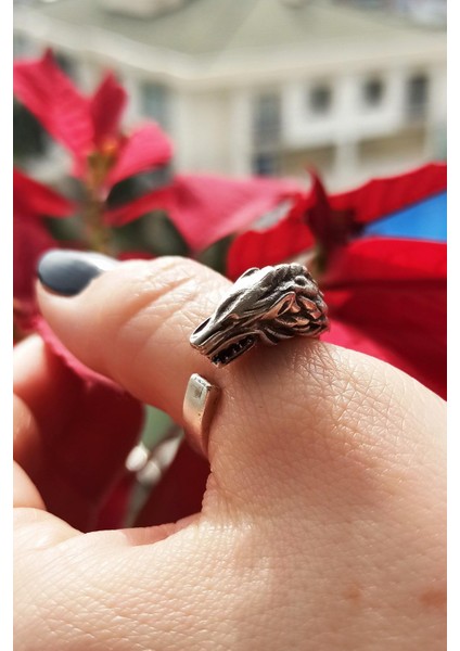 Antik Gümüş Kaplama Kurt Şekilli El Yapımı Ayarlanabilir Erkek Yüzük fiyatları