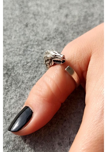 Antik Gümüş Kaplama Kurt Şekilli El Yapımı Ayarlanabilir Erkek Yüzük modelleri