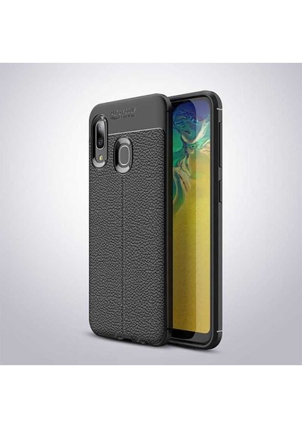 Samsung Galaxy A20 Kılıf Rugan Armor Deri Görünümlü Parmak İzi Yapmaz Dayanıklı Niss Silikon Kapak