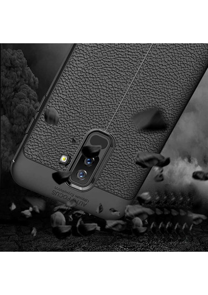 Samsung Galaxy J8 Kılıf Rugan Armor Deri Görünümlü Parmak İzi Yapmaz Dayanıklı Niss Silikon Kapak