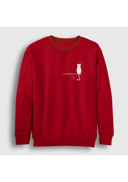 Unisex Kırmızı Cat On The Wall Kedi Sweatshirt