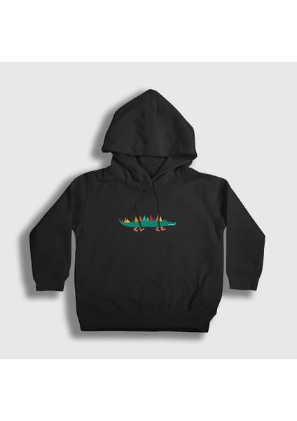 Unisex Çocuk Siyah Little Alligator Timsah Kapüşonlu Sweatshirt
