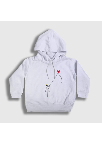Unisex Çocuk Beyaz Kite Girl Uçurtma Kapüşonlu Sweatshirt