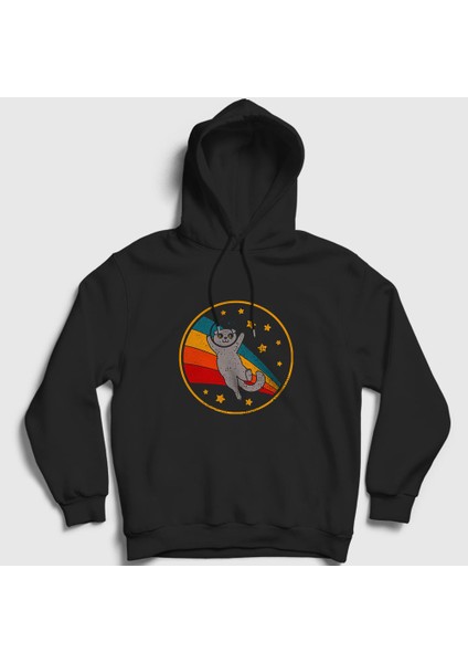 Unisex Siyah Space Scottish Fold Kedi Kapüşonlu Sweatshirt