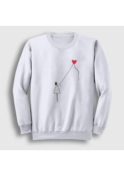 Unisex Beyaz Kite Girl Uçurtma Sweatshirt