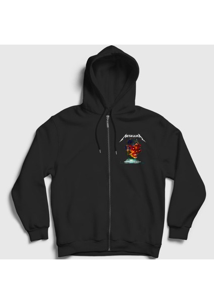 Unisex Siyah Hardwired Metallica Fermuarlı Kapüşonlu Sweatshirt