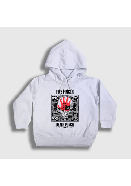 Unisex Çocuk Beyaz Logo V2 Five Finger Death Punch Kapüşonlu Sweatshirt