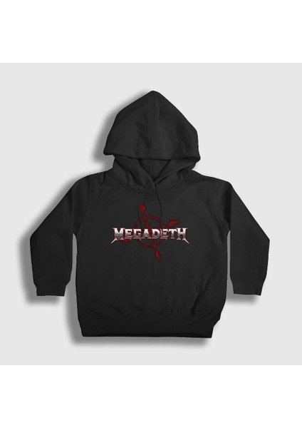 Unisex Çocuk Siyah Logo V2 Megadeth Kapüşonlu Sweatshirt