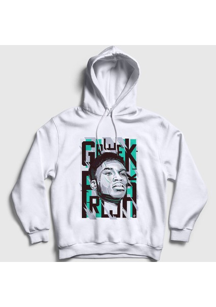 Unisex Beyaz Giannis Antetokounmpo Basketbol Kapüşonlu Sweatshirt