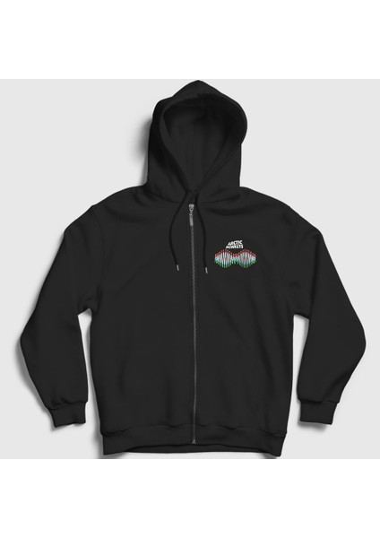 Unisex Siyah Wave Arctic Monkeys Fermuarlı Kapüşonlu Sweatshirt