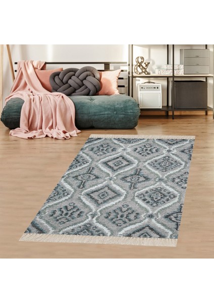 Geometrik Karo Desenli Dijital Baskı Yıkanabilir Kaymaz Taban Modern Salon Halısı