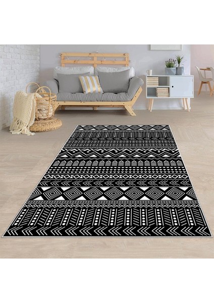 Geometrik Etnik Çizgi Desenli Siyah Beyaz Dijital Baskı Yıkanabilir Kaymaz Taban Modern Salon Halısı fiyatları