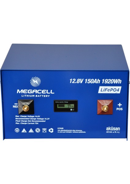 Lityum Demir Fosfat Akü Megacell-Lifepo4 12,8V 150 Ah