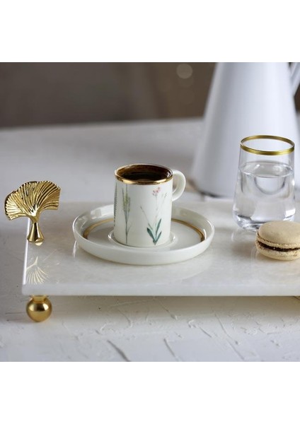 Mermer Beyaz 30 x 20 cm Altın Ayak Ginkgo Sunum Tabağı fırsatları