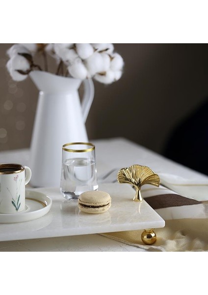 Mermer Beyaz 30 x 20 cm Altın Ayak Ginkgo Sunum Tabağı indirimleri