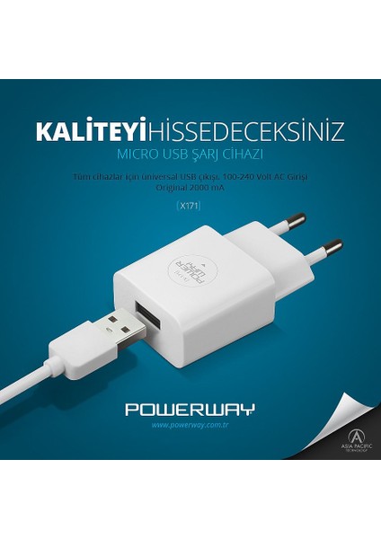 Poweryway X171 Micro USB 2000 Mah Şarj Cihazı