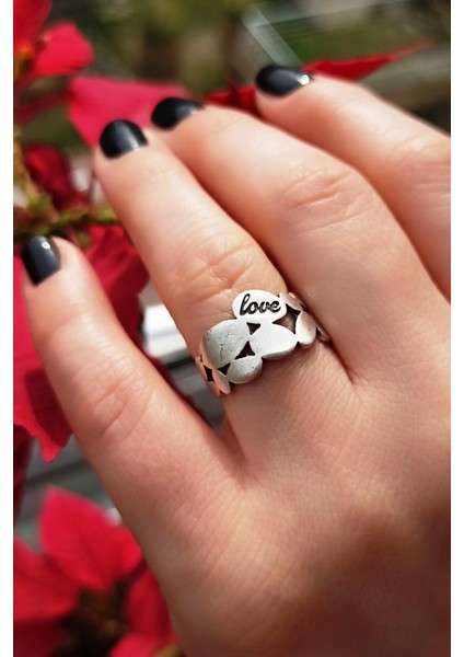 Antik Gümüş Kaplama Love Yazısı Şekilli El Yapımı Ayarlanabilir Unisex Yüzük fiyatları