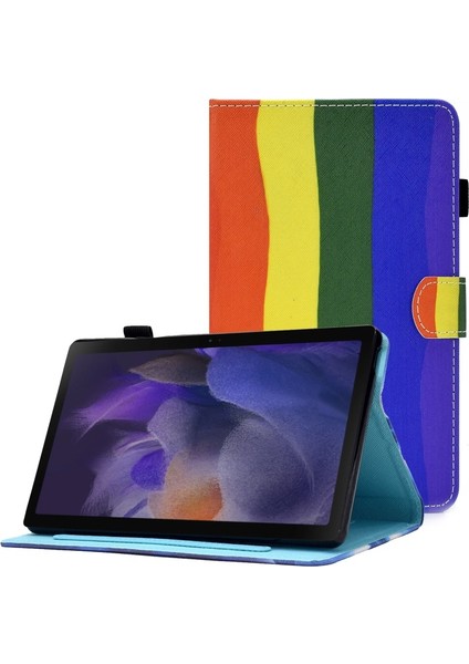 Galaxy Tab A8 (2021) Için Desenli Baskılı Stand Kapaklı Kart Yuvalı Tablet Kılıfı - SM-X200 / SM-X205 (Yurt Dışından)