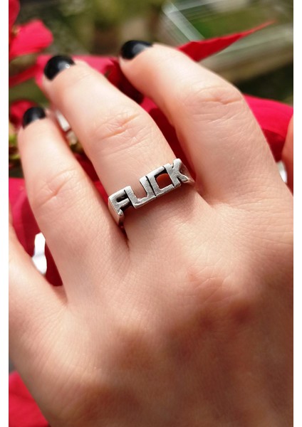 Antik Gümüş Kaplama Fck Yazısı Şekilli El Yapımı Ayarlanabilir Unisex Yüzük