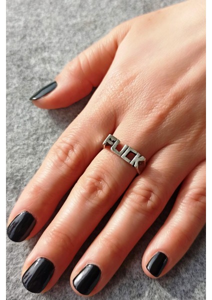 Antik Gümüş Kaplama Fck Yazısı Şekilli El Yapımı Ayarlanabilir Unisex Yüzük fiyatları