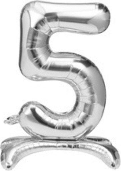 5 Yaş Gümüş Renkli Ayaklı Folyo Balon Rakam 32 Inç 80 cm