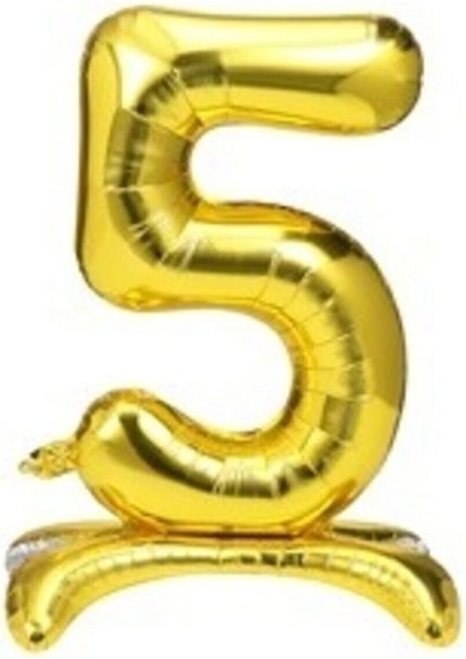 5 Yaş Gold Renkli Ayaklı Folyo Balon Rakam 32 Inç 80 cm