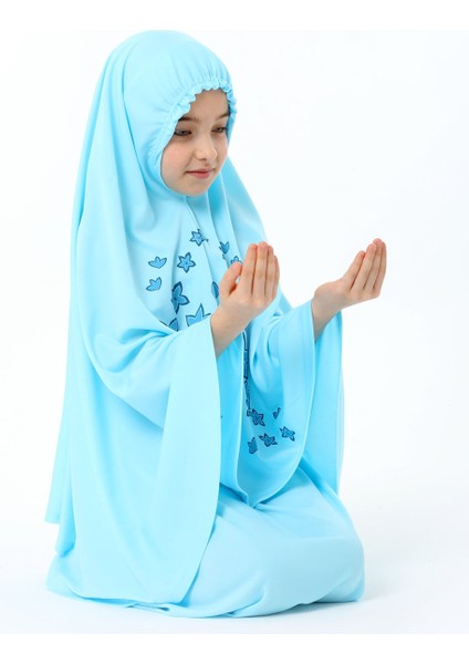 Kız Çocuk Namaz Elbisesi Yıldız Baskılı Uzun Başörtülü fırsatları