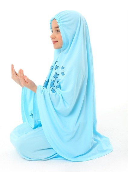 Kız Çocuk Namaz Elbisesi Yıldız Baskılı Uzun Başörtülü indirimleri
