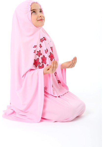 Kız Çocuk Namaz Elbisesi Yıldız Baskılı Uzun Başörtülü fırsatları