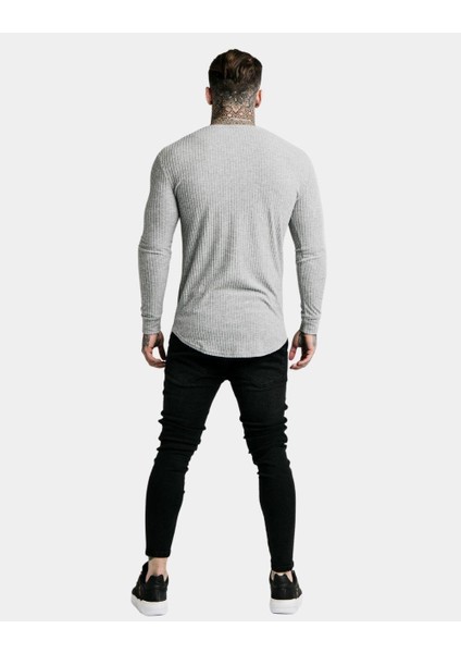 Siksilk Fırçalı Örgü Erkek Jumper Gri