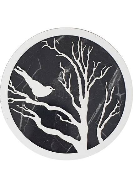 Mermer Desenli Duvar Saati ile Daldaki Kuş ve Hayat Ağacı Tablo fırsatları