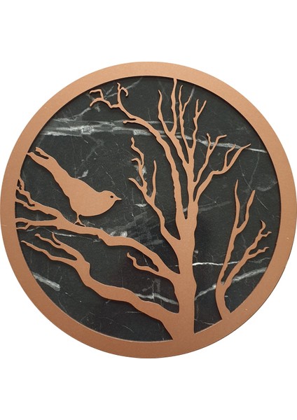 Mermer Desenli Duvar Saati ile Daldaki Kuş ve Hayat Ağacı Tablo indirimleri