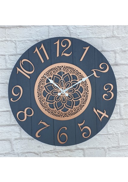Antrasit Renkli Yuvarlak Duvar Saati Çap 50 cm
