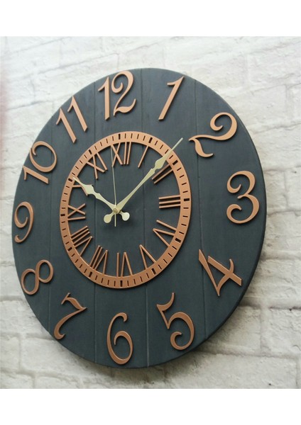 Antrasit Renkli Yuvarlak Duvar Saati Çap 50 cm