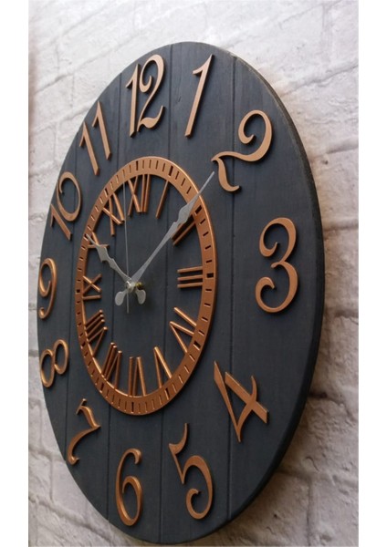 Antrasit Renkli Yuvarlak Duvar Saati Çap 50 cm modelleri