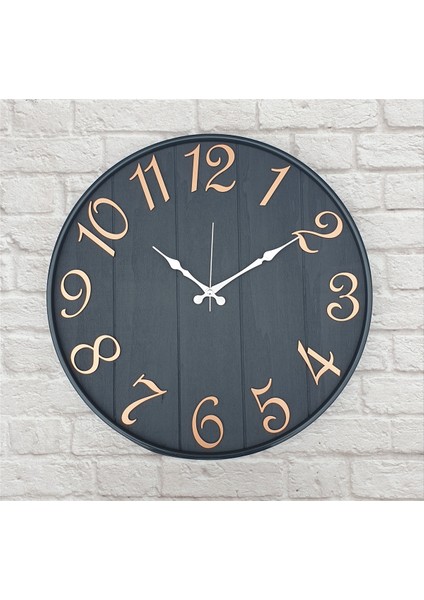 Antrasit Metal Kasalı , Antrasit Renkli Yuvarlak Duvar Saati Çap 50 cm