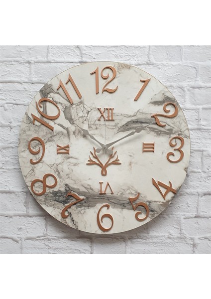 Mermer Desenli Duvar Saati Çap 38 cm - Çap 50 cm - Çap 80 cm