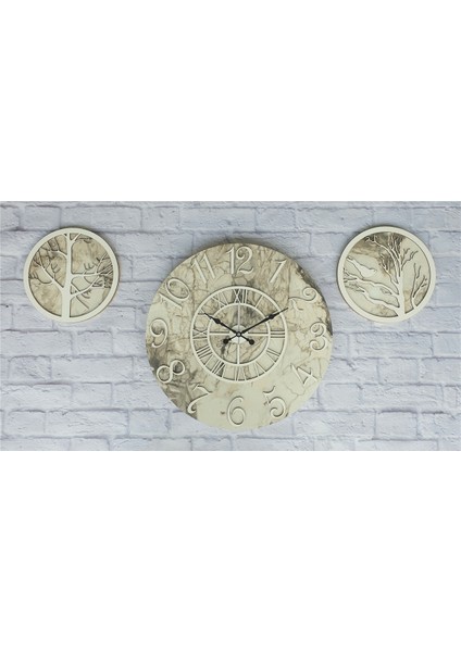 Mermer Desenli Duvar Saati ile Daldaki Kuş ve Hayat Ağacı Tablo fiyatları
