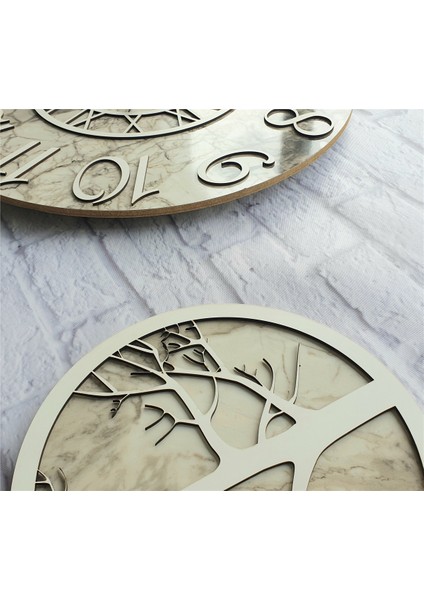 Mermer Desenli Duvar Saati ile Daldaki Kuş ve Hayat Ağacı Tablo fırsatları