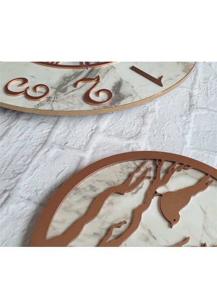 Mermer Desenli Duvar Saati ile Daldaki Kuş ve Hayat Ağacı Tablo indirimleri