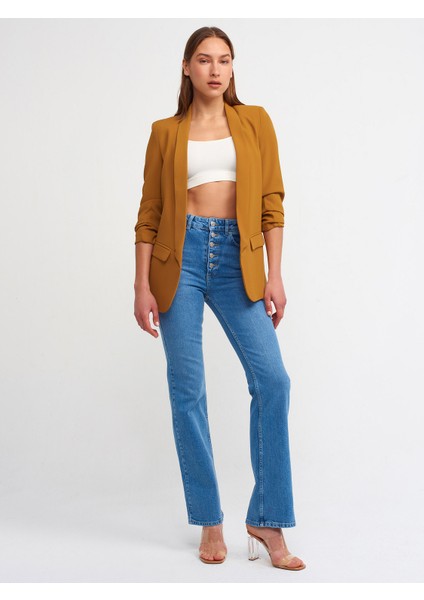 6702 Kol Büzgülü Boyfriend Ceket-Hardal