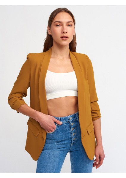6702 Kol Büzgülü Boyfriend Ceket-Hardal