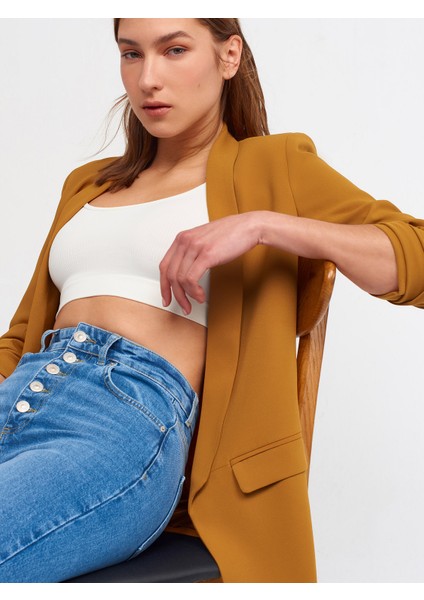 6702 Kol Büzgülü Boyfriend Ceket-Hardal