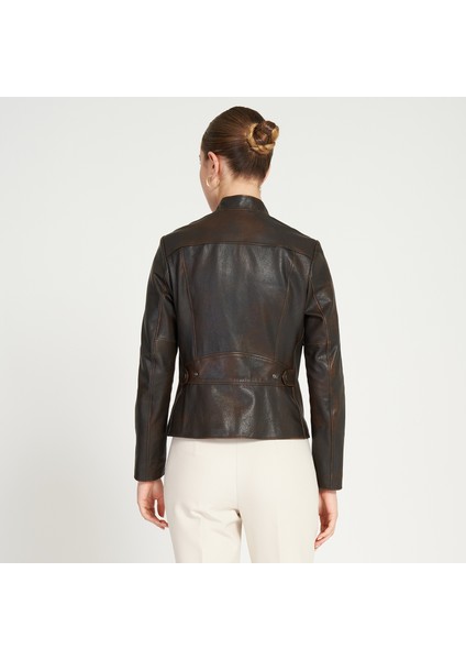 Audrey Kahve Kadın Deri Ceket modelleri